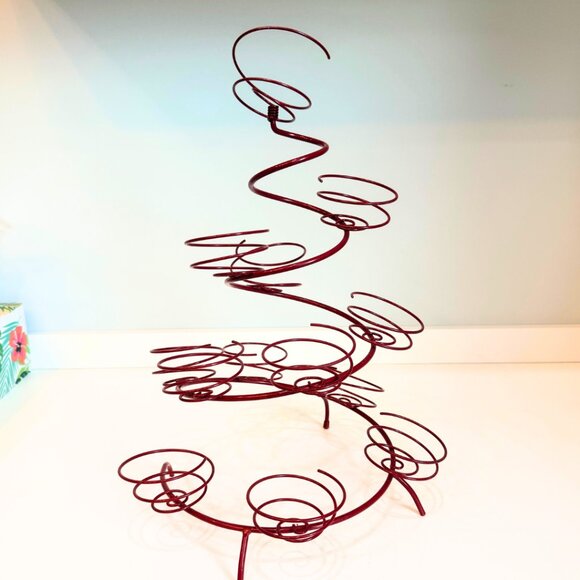 Vintage Cupcake Muffin Stand Holder Christmas Tree Red Spiral Wire Ornaments - Picture 1 of 7